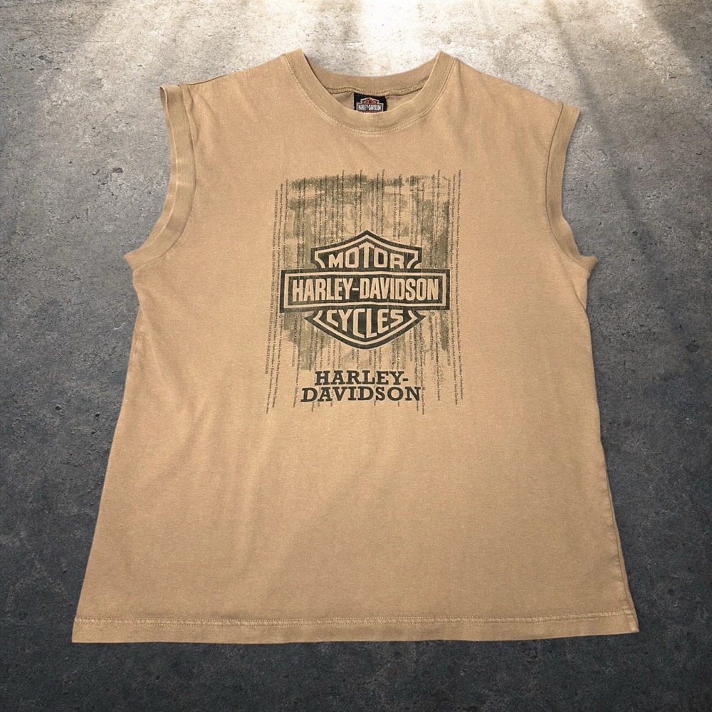 Vintage Harley-Davidson Singapore Muscle Tank Top Tan Brown Biker Size Large